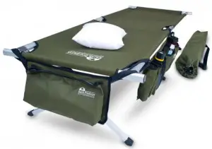 Earth Products Jamboree Military Style Folding Camping Cot with Free Side Storage Bag System and Pillow